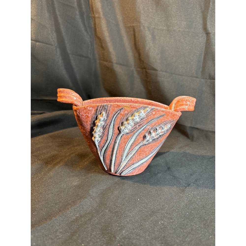 coralCeramic Wheat Vase Pot with Handles Rustic Farmhouse Deco